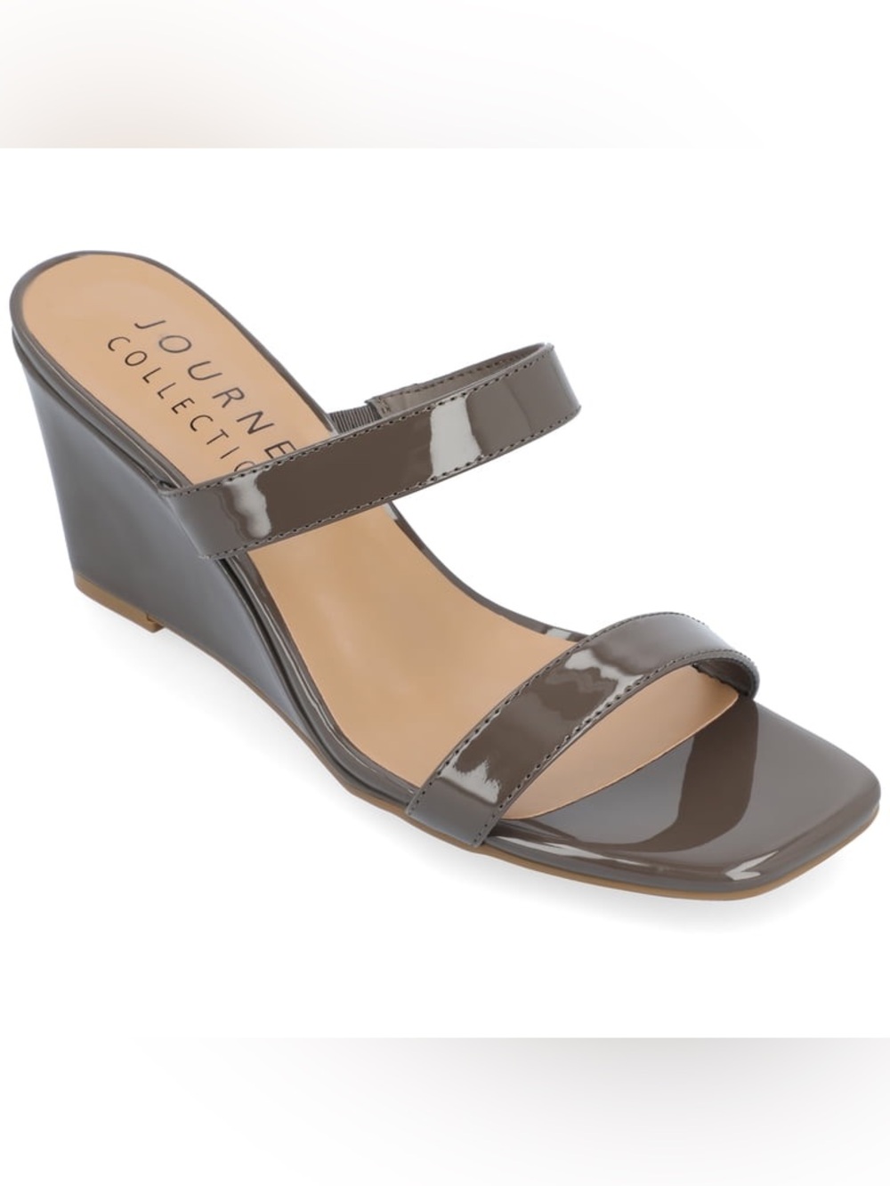 NWT Journee Collection Clover Taupe Patent Wedge Sandal Size 8